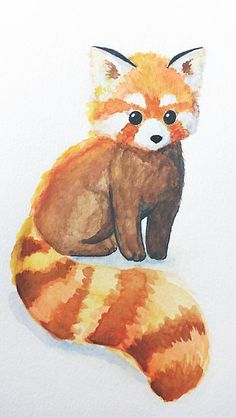 a watercolor painting of a red fox sitting on top of a piece of paper