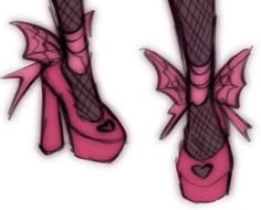 a pair of pink high heeled shoes with bats on them