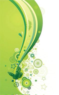 an abstract green and white background with stars, swirls and flowers on it's side