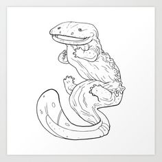 a black and white drawing of a lizard with an alligator on it's back