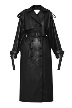 ECO LEATHER UTILITARIAN TRENCH COAT - Materiel Mode Mantel, Black Leather Coat, Long Leather Coat, Maxi Coat, Leather Trench, Leather Trench Coat, Lookbook Outfits, Mode Style, Leather Coat