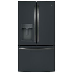 a black refrigerator freezer with the door open