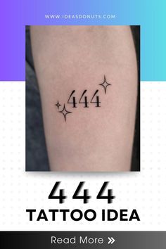 a tattoo with the number 4 and four stars on it's arm, in black ink