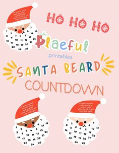 santa beards and numbers on a pink background with the words free printable for santa beard