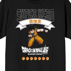 Channel the spirit of a warrior with the Dragon Ball Super The Movie Super Hero Goku Women's T-shirt. This striking black crew neck features a dynamic print of Goku in action, perfect for fans of the series.

- Size: XXL
- Color: Black
- Material: High-quality cotton
- Gender: Female
- Neckline: Crew neck
- Sleeve Length: Short sleeve

Crafted for comfort and style, this officially licensed t-shirt is ideal for casual wear or adding a touch of anime flair to your wardrobe. Machine washable for e Black Short Sleeve T-shirt With Character Print, Black Letter Print T-shirt For Fan Conventions, Black Short Sleeve T-shirt Pop Culture, Black Fan Apparel T-shirt With Character Print, Black Fandom T-shirt With Letter Print, Black Short Sleeve Top For Fan Conventions, Black Fandom Graphic T-shirt, Black Fandom Screen Print T-shirt, Black Fandom T-shirt With Graphic Design