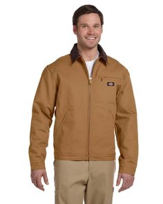 Description: Dickies Classic Duck Jacket. Waist-length jacket with quilt lined sleeves and corduroy collar. 100% cotton outer shell, 65/35 acrylic/poly lining. Full-zip front and left chest pocket. Adjustable waist tabs. Two hand warmer pockets on front and inside pocket. Dickies logo beneath chest pocket. Sizes: M-3XL Duck Blanket, Duck Jacket, Quilted Sleeves, Wholesale T Shirts, Duck Cloth, Work Jackets, Line Jackets, Mens Big And Tall, Golf Outfit