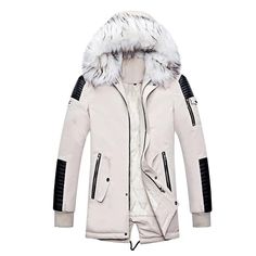 ATWELL Design Men's Sports Fashion Thick Winter Parka Fur Collar Hooded Coat Jacket Winter Parka Men, White Fur Coat, Men Parka, Outwear Fashion, Coat Fur, Fur Parka, Winter Parka, Mens Parka, Big Pockets