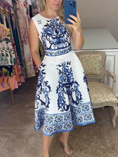 Plants Urban Printing Shirt Dress | stylewe Wardrobe For Cruise, Tea Party Dresses For Women, Floral Print Dress Outfit, Fitted Dress Classy, Chinoiserie Dress, Modest Classy, Boat Neck Midi Dress, Dress Name, Blue Floral Dress