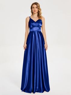 Spaghetti Straps Soft Satin Wedding Guest Dress Satin Wedding Guest Dress, Prom Dress With Pockets, Blue Wedding Guest Dresses, Satin Bridesmaid Dress, Full Maxi Skirt, Prom Dresses With Pockets, Satin Bridesmaid Dresses, Satin Prom Dress, Royal Blue Dresses