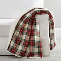 a plaid blanket sitting on top of a white couch