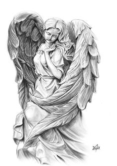 an angel with large wings is shown in this drawing