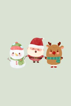 three christmas characters standing next to each other