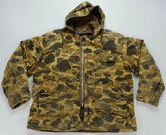 Rare Vintage Duck Camo Full Zip Corduroy Hood Lined Denim Bomber Jacket 70s 80s 27” - pit to pit 27.5” - top of back collar to waist 17.5” - pit to wrist flaws -cut off tag -light blemishes, discoloring spots and tiny holes on both arms -tiny holes, tears and blemishes around the top, middle and bottom of front -light discoloring spots and blemishes at the bottom of inside material -light blemishes on inside material of hood -tiny holes that have been sewn shut and tiny blemishes on the middle a Hood Hats, Vintage Duck, Camo Jacket, Camo, Bomber Jacket, Winter Jackets, Collar