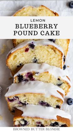 lemon blueberry pound cake with icing on top