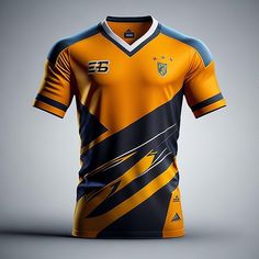 an orange and black soccer jersey on a gray background