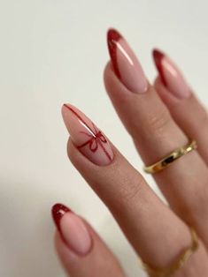 22 Trendy Red French Tip Nails to Keep Your Winter Look Fresh | Everygirl Edit Red Winter Nails Almond, Christmas Nails Aesthetic Red, French Tip Nails Gel Almond, Winter Nail Almond, Red Christmas Nail Designs 2024, Christmas Nails Red Almond, Red Nail French Tips, French Tip Xmas Nails, Christmas Nails Minimalist