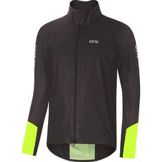 the goree jacket is black and neon green