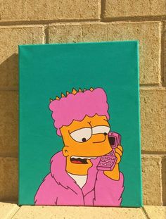 the simpsons character is holding a cell phone to his ear while wearing pink hair and glasses