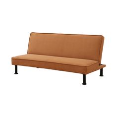 a brown couch sitting on top of a metal frame