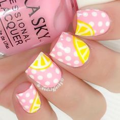 Pedicure Gel, Lemon Nails, Dot Nail Designs, Dots Nails, Diy Nail Designs, Polish Colors, Yellow And Pink, Pedicures, Nail Designs Spring