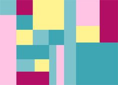 an abstract pattern with squares and rectangles in pink, blue, yellow and green