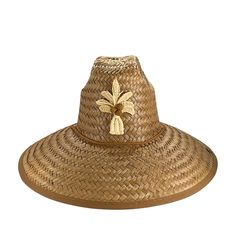 Our classic straw lifeguard hat embellished with a beautful palm tree. One Size Fits All Chin Cord with Adjustable Cord Lock Comfort Elastic Sweatband * Due to its handmade nature, minor variations or imperfections should not be considered flaws but rather lend character making each hat unique. *PLEASE ALLOW 2 WEEKS FROM PURCHASE DATE FOR THIS ITEM TO SHIP. Adjustable Gold Straw Hat For Vacation, Adjustable Tropical Fedora Straw Hat, Adjustable Palm Leaf Straw Hat For Vacation, Tropical Straw Hat For Beach Season, Tropical Straw Hat For Beach, Brown Palm Leaf Straw Hat For Vacation, Adjustable Palm Leaf Panama Hat For Vacation, Adjustable Panama Hat Made Of Palm Leaf For Vacation, Traditional Panama Hat For Summer Beach