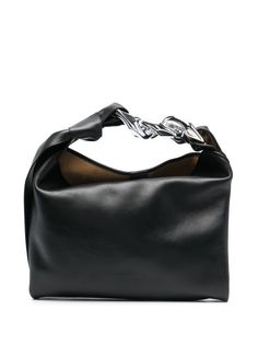 jet black calf leather/calf suede silver-tone hardware chain-link detailing concealed magnetic fastening Modern Evening Shoulder Bag With Horsebit Detail, Modern Evening Bag With Horsebit Detail, Formal Leather Shoulder Bag With Chain Detail, Leather Chain Shoulder Bag For Office, Modern Evening Bags With Horsebit Detail, Formal Leather Shoulder Bag With Chain, Leather Shoulder Bag With Horsebit Detail For Evening, Chic Calf Leather Bag With Chain Strap, Modern Black Shoulder Bag With Horsebit Detail