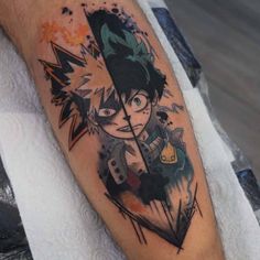 a man's arm with an anime character tattoo on the left side of his arm