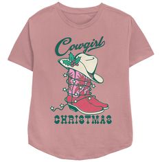 She'll love celebrating the Holiday season with this Women's Cowgirl Christmas Hat And Boots Relaxed Fit Graphic Tee. FEATURES Crewneck Short sleevesFABRIC & CARE Cotton, polyester Machine wash Imported Size: Large. Color: Mauve. Gender: female. Age Group: adult. Pink Cowgirl, Christmas Hat, Fabric Care, Womens Clothing Tops, Short Sleeves, Graphic Tees, Relaxed Fit, Tops & Tees, Boots