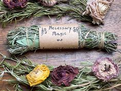 Rosemary and Eucalyptus burnt together are absolutely divine. This is my go to bundle for use in ritual and in smoke offerings to my goddesses. One of my very good friends and customers described it as, "It speaks to my soul." I second that opinion whole heartedly and have to say that this simple herb bundle is probably my favorite. (Just don't tell the others!) Rosemary is the perfect cleansing and healing herb. It purifies the space making it perfect for cleansing you home as well. Eucalyptus is a high vibration herb helping Rosemary to cleanse while also bringing creativity and positivity into any space. All the information about the herbs is on the inside of the wrapper along with brief instructions for use making them a perfect gift! Details: Each of these bundles are approximately 6- Rosemary Bundles, Orchard Ideas, Solstice Wedding, Rosemary Herb, Bah Humbug, Witch Magic, Tea Plates, Medical Knowledge, Smudge Sticks