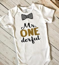 a baby bodysuit that says mr one derful with a bow tie on it