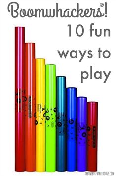 a row of rainbow colored musical instruments with the words boomjackers 10 fun ways to play