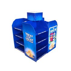 a blue cardboard display case for cereal