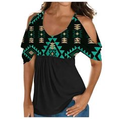 clearance Store,under $10 Clothes StoreClick Here Usmixi Summer Tee Shirt for Women Women's Cold Shoulder Tops Empire Waist Top Western Ethnic Diamond Print Short Sleeve Shirts Casual Blouses Tunics Army Green XXXL  Features:Women's Top Shirt,Tee Shirts,Short Sleeve,V-Neck,Geometric Print,Fashion,casual style,soft and stretchy, flowy , comfortable to wear. Simple design make it fashion forever.  Comfy Material:This casual top is made of 95% Rayon plus 5% Spandex, it is very soft,comfortable,stre Geometric Print Fashion, Empire Waist Top, Summer Tee Shirts, Cold Shoulder Tops, Casual Blouses, Empire Waist Tops, Fashion Forever, Shoulder Tops, Diamond Print