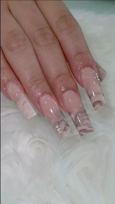 Ombre Marble Acrylic Nails, Acrylic Nails Press On, White Marble Nails Acrylic, Ombre And Marble Nails, Marble French Tip Acrylic Nails, Nude Marble Acrylic Nails, Marble Ombre Nails Acrylic, French Marble Nails, Ombré Nails With Design