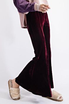 Easel Velvet Bell Bottom Pants - Wine Velvet Bell Bottoms Outfit, Velvet Bell Bottoms, Holiday Pants, Fun Pants, 60s Mod, Bell Bottom Pants, Taylor Swift Style, Bell Bottom, Soft Velvet