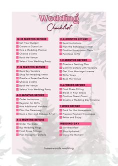 the wedding checklist is shown in pink