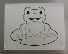 a drawing of a frog sitting on top of a lily pad