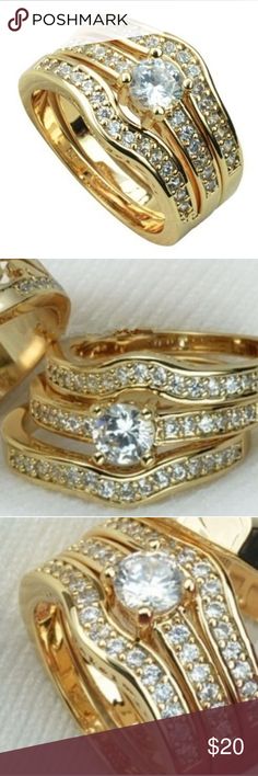 Pretty Gold 3 Piece Wedding Ring 2 CT Stone Size 7 Pretty Gold 3 Piece Wedding Ring 2 CT Stone Size 7 Jewelry Rings Gold Cubic Zirconia Bridal Sets For Anniversary, Gold Cubic Zirconia Round Bridal Sets, Gold Bridal Ring Sets For Anniversary, Gold Bridal Sets With Brilliant Cut For Anniversary, Cubic Zirconia Round Cut Bridal Sets For Marriage, Gold Bridal Sets With Center Stone For Anniversary, Gold Bridal Set With Brilliant Cut For Wedding, Gold Channel Set Rings For Wedding, Cubic Zirconia Three Stone Wedding Ring