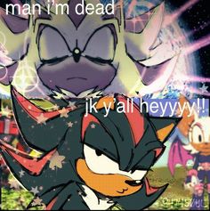 sonic the hedgehog and shadow the hedgehog from sonic the hedgehog are in front of an image that says, i'm'm dead