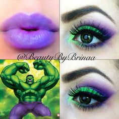 Colors inspired by The Incredible Hulk - IG: @BeautyByBrinaa Hulk Halloween Costume Women, Hulk Makeup Kids, Hulk Inspired Makeup, The Hulk Face Paint, She Hulk Costume, Incredible Hulk Birthday Party, Superhero Makeup, Hulk Costume