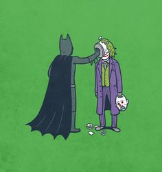 batman and joker in the dark knight movie, one is holding his hand out to another person