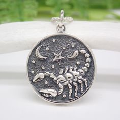 Sterling Silver Astrology scorpio Pendant Zodiac Sign Sterling Silver Pendant, Sterling Silver Zodiac Sign Pendant, Sterling Silver Zodiac Pendant Jewelry, Sterling Silver Zodiac Jewelry In White Gold, Silver Zodiac Sign Pendant Necklace, Symbolic Engraved Sterling Silver Necklaces, Silver Round Zodiac Sign Necklaces, Silver Zodiac Sign Round Necklace, Silver Round Zodiac Sign Necklace