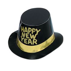 Beistle Hi-hat in black color with gold foil band is perfect to wear on New Year party that is suitable for all size, sold as 25 per pack. Beistle Hi-hat in black color is made of cardstock that is decorated with gold foil band has a gold writing making it great for small party. Hat is a great accessory for New Year evening party, sold as 25 per pack. Black. High quality hats - foil and printed for festive occasions. Theme: New Years. Material: Cardstock. One size fits most. Hat looks stunning a Gold Nye Party, New Years Hat, Happy New Year Message, Gold Writing, Small Party, New Year Message, Happy New Years, Quality Hats, Colorful Party