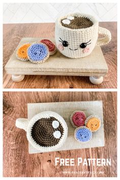 crochet coffee cup cozyies with free pattern and instructions to make them look adorable