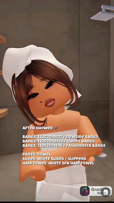 an animated image of a woman in a white dress and chef's hat with the caption after shower