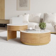 Modern Round Coffee Table with Storage Lift-Top Wood & Stone Coffee Table with 2 Drawers Round Coffee Table With Storage, Modern Round Coffee Table, Stemware Storage, Loveseat Living Room, Round Coffee Table Modern, Stone Coffee Table, Steel Coffee Table, Grande Table, Desk And Chair Set