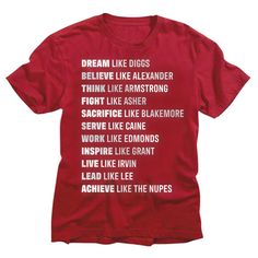 a red t - shirt with the words dream like the nupes written on it