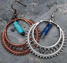 "40x31 hoops  -  Bohemian Earrings - copper or silver  Material : Nickel free and Lead free metal, zinc alloy This is my shop link dangleandcharm33.etsy.com  Custom orders always welcome! I can get just about any stone you'd like 💜 Facebook https://www.facebook.com/DangleandCharm33 How to stop silver jewelry from tarnishing \"To keep your silver from tarnishing you should store it in a cool, dry place away from sunlight,\"  Keep your silver jewelry separate from other pieces. How to clean tarni Clean Tarnished Silver Jewelry, Cleaning Tarnished Silver, Brown City, Earrings Western, Western Boho, Bohemian Earrings, Earring Hooks, Copper Earrings, Silver Material