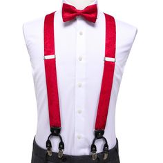 Formal Red Floral Brace Clip-on Men's Suspenders with Bow Tie Set Suspenders Outfit, Men's Suspenders, Pink Green Wedding, Mens Braces, Red Suspenders, Suspenders Wedding, Bowtie And Suspenders, Suspenders Men, Smart Casual Style